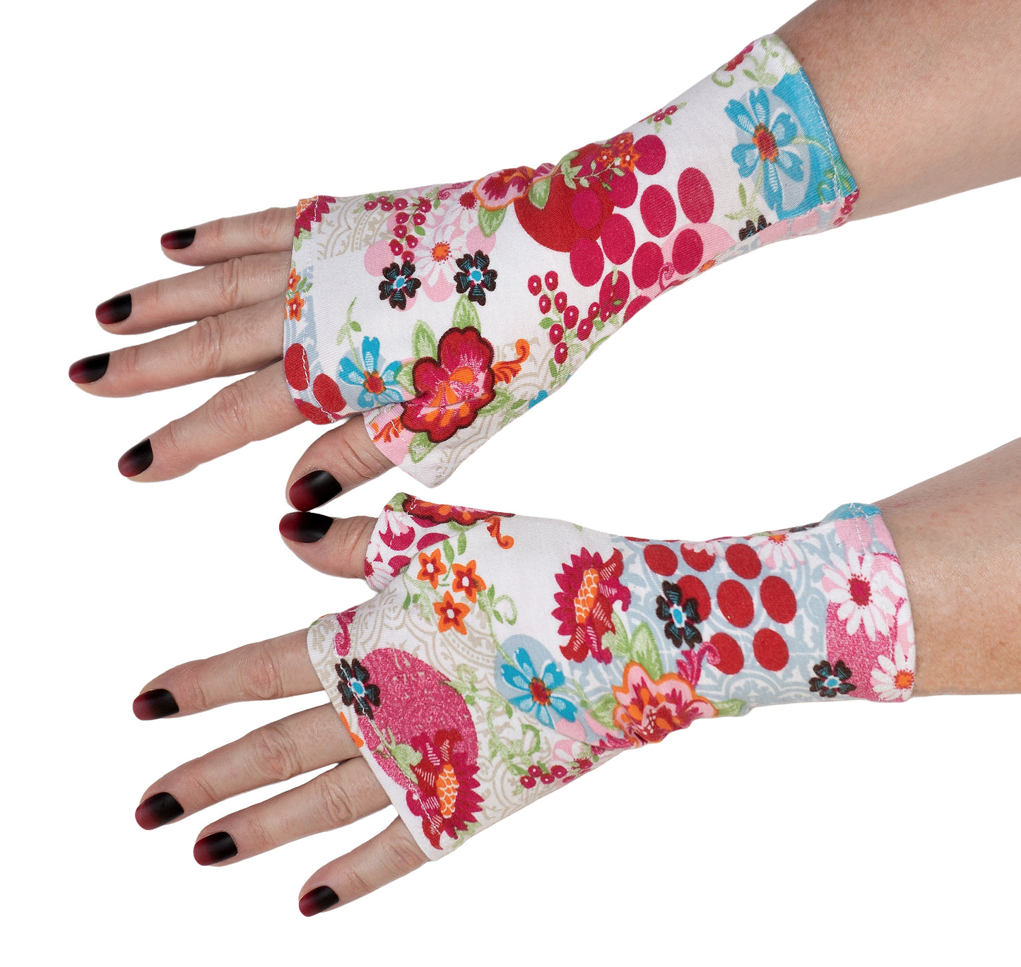 Mitaines en jersey doux, ULTRA CONFORTABLES #INDISPENSABLE, à motifs colorés, doublées (couleur de la doublure au choix), avec nœud.