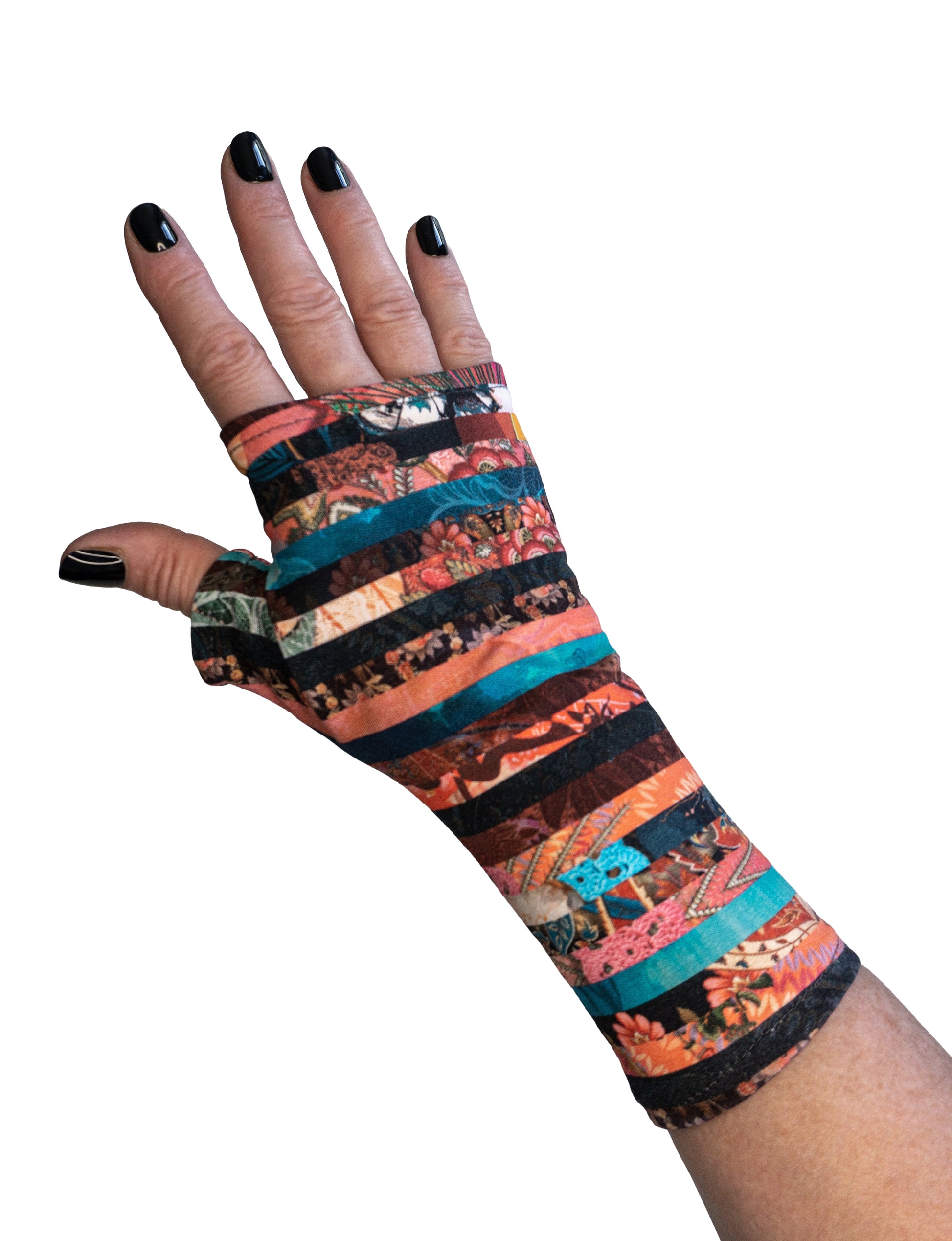 Einzel Handschuh Ansicht. nur eine Hand fotografiert die senkrecht im Bild steht, so sieht man die Seiten sehr gut. In 10 Größen erhältlich. Herbstfarben.