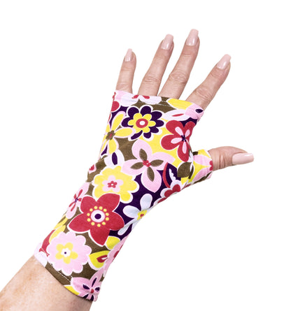 Handschuhe fingerlos mit riesigen Größen-wahnsinnigen Blumen knallbunt