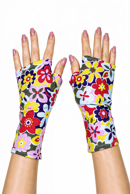 Handschuhe fingerlos mit riesigen Größen-wahnsinnigen Blumen knallbunt