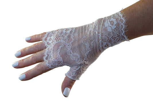 Weiße Spitzenhandschuhe fingerlos mit asiatischem Blumenmuster für Boho Looks
