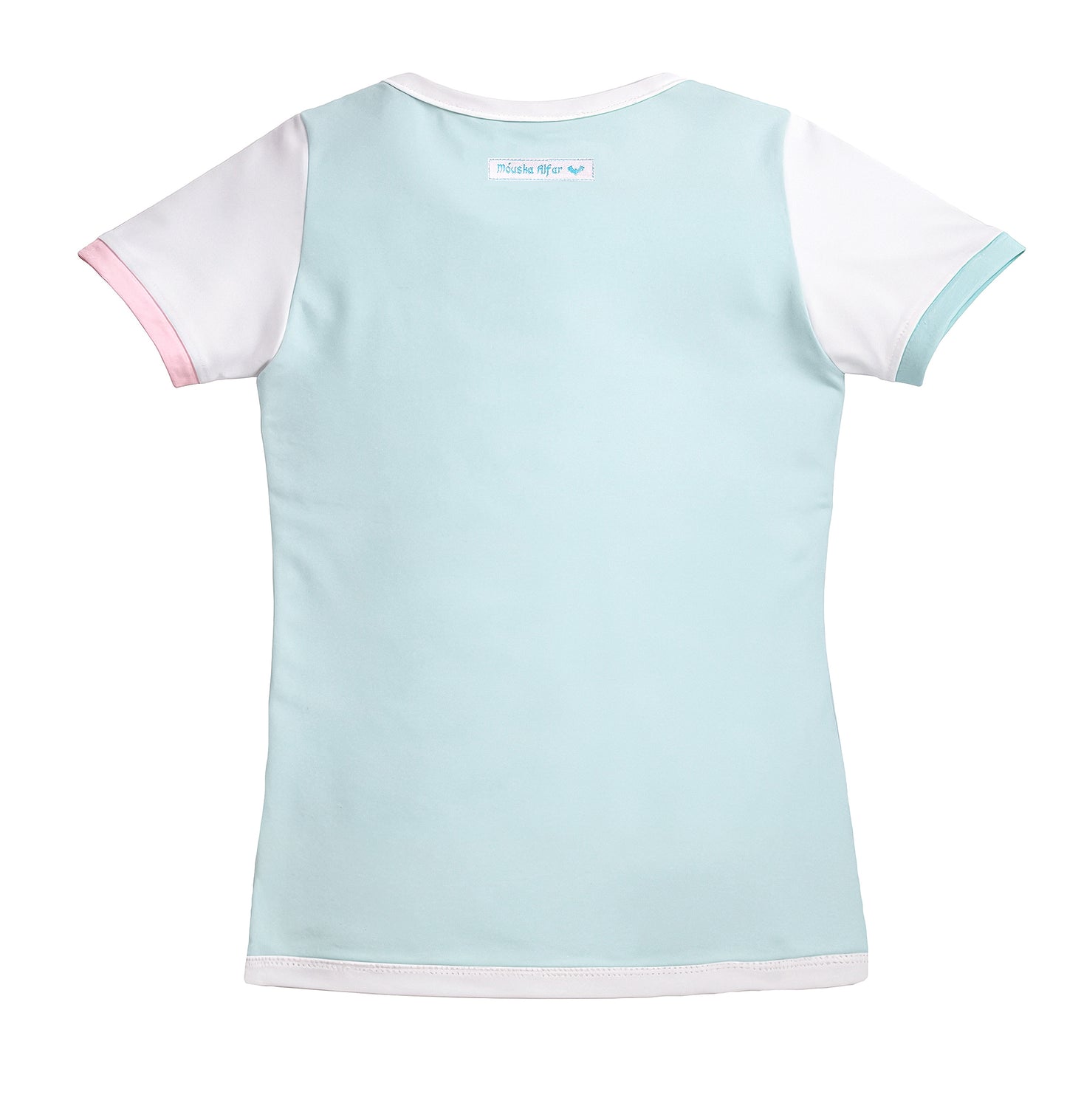flatlay Kinder Shirt Nikita Rückansicht, colourblock design, kawaii aesthetic, pastell Farben. slow fashion für kids. Größen ab 98 Kindergröße