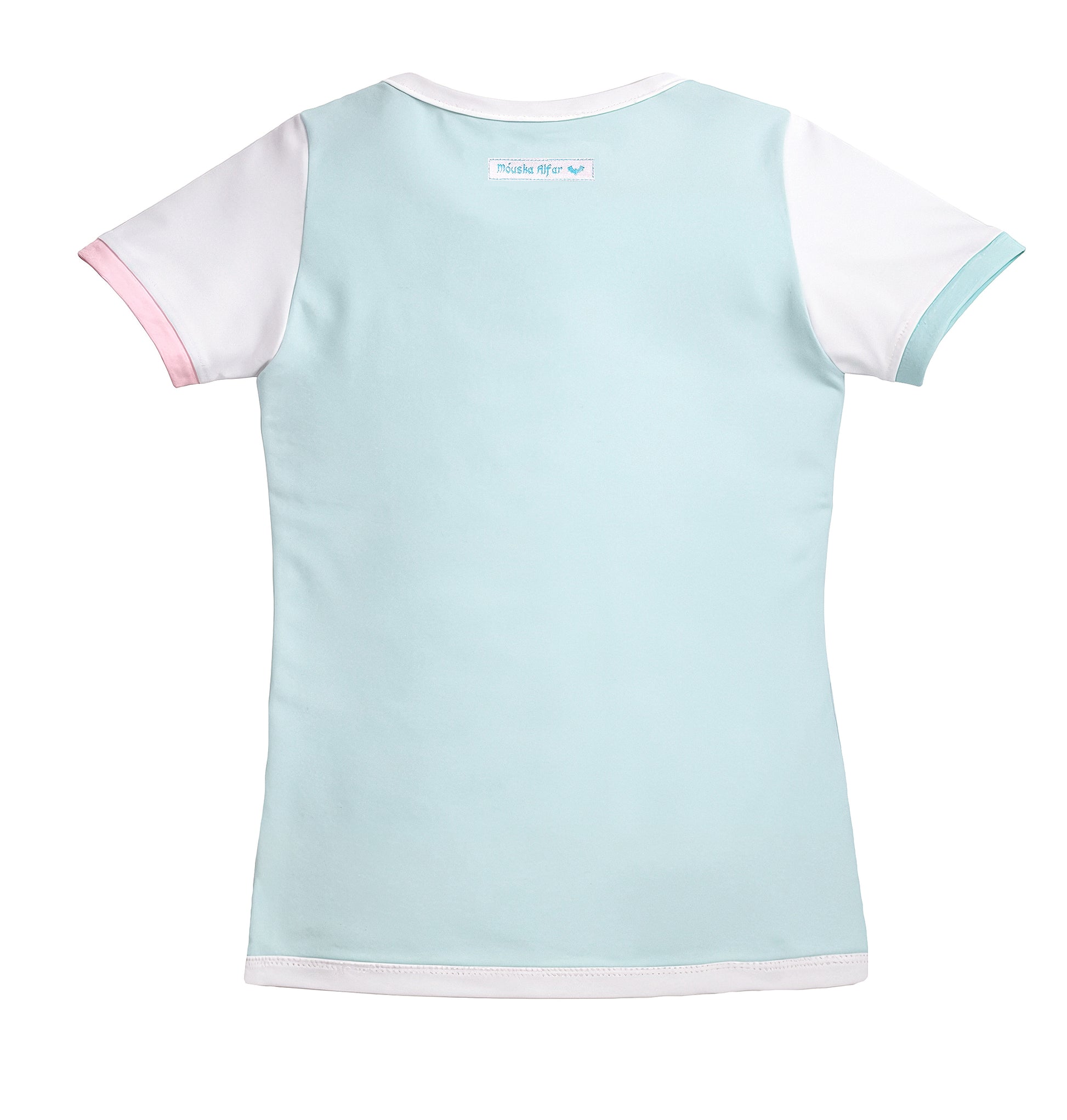 flatlay Kinder Shirt Nikita Rückansicht, colourblock design, kawaii aesthetic, pastell Farben. slow fashion für kids. Größen ab 98 Kindergröße