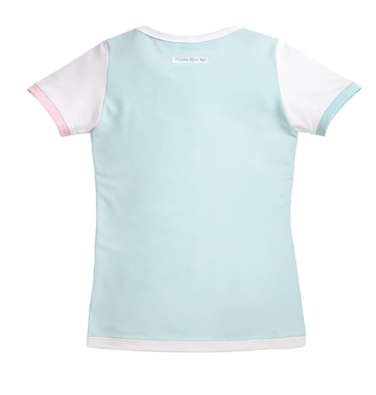 flatlay Kinder Shirt Nikita Rückansicht, colourblock design, kawaii aesthetic, pastell Farben. slow fashion für kids. Größen ab 98 Kindergröße