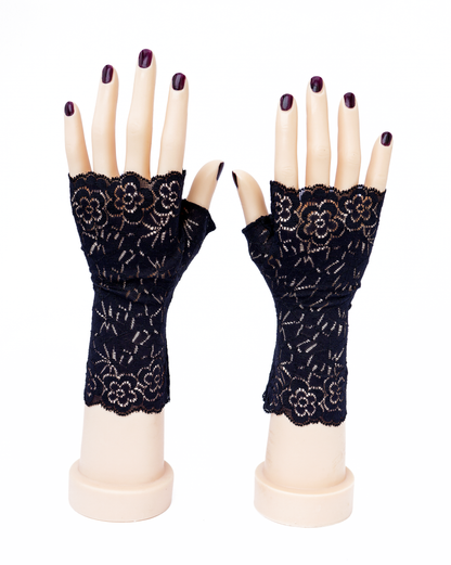 sexy lolita wrist warmers black/pink &amp; bow