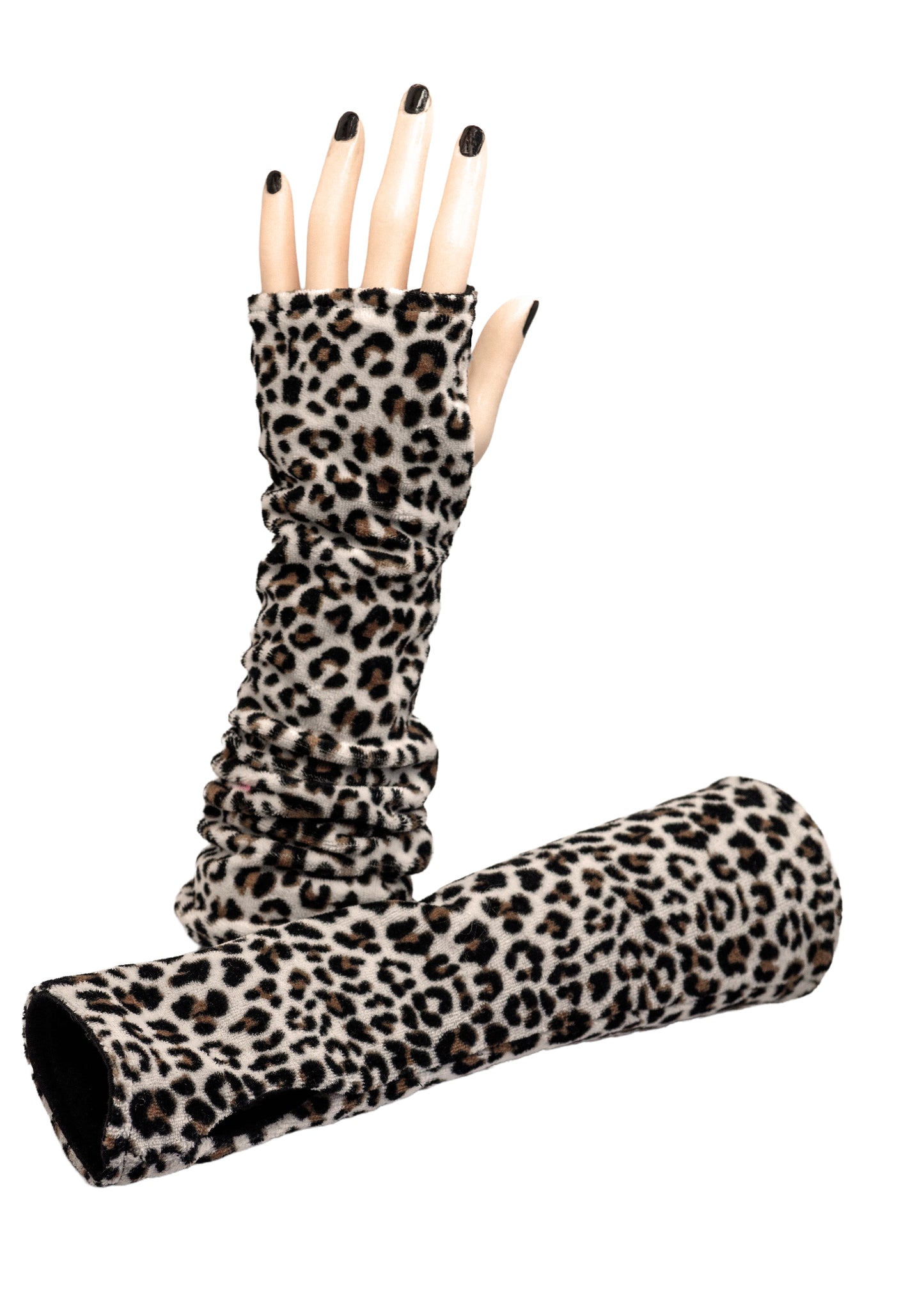Nikki Armwarmer leo Muster in beige braun schwarz super weich und fellig! Handarbeit made in Gemany von Mouska Alfar