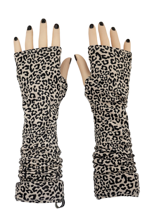 Punk Armstulpen Leopard Baumwolle | Wende-Stulpen + Daumenloch | Zweitfarbe schwarz oder beige wählbar | unisex