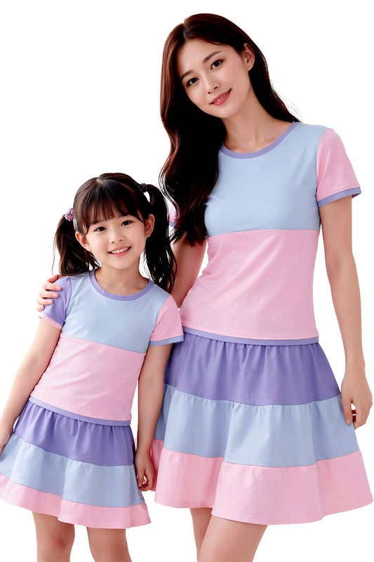  Mama und Kind Partnerlook Nikita Colorblock Shirt kawaii pastell - nur Shirts ohne Röcke - perfekt für Ausflüge, Familienfotos und besondere Momente zusammen