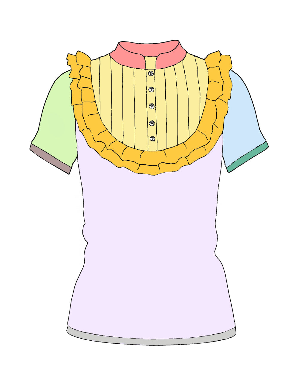 Chemise à plastron pour femme Tenshi, jersey de coton, vert pomme et blanc, tailles 34 à 46