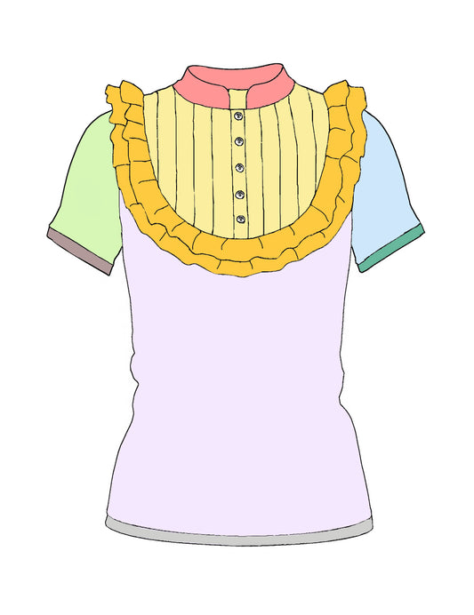 Chemise à plastron pour femme Tenshi, jersey de coton, vert pomme et blanc, tailles 34 à 46