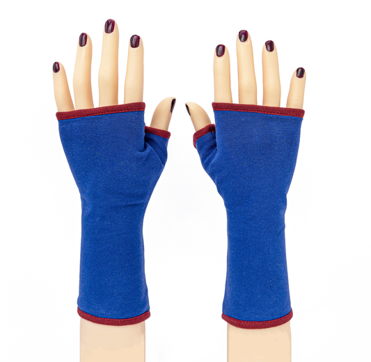 Pulswärmer | Handschuhe fingerlos aus Baumwoll-Jersey in royal blau mit Futter & Paspel