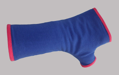 Pulswärmer | Handschuhe fingerlos aus Baumwoll-Jersey in royal blau mit Futter & Paspel