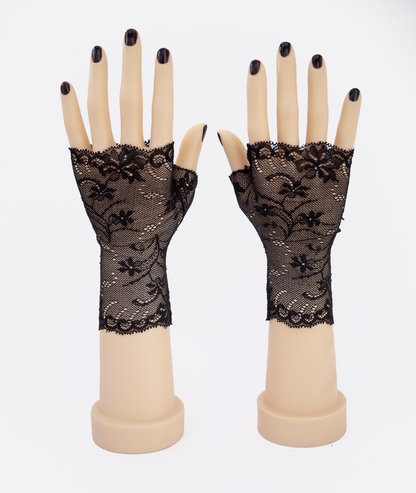 sexy lolita wrist warmers black/pink &amp; bow
