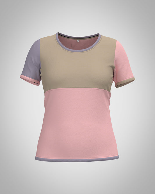 Damen colorblock Shirt Nikita, rosa flieder beige, Vorderansicht, kawaii aesthetic