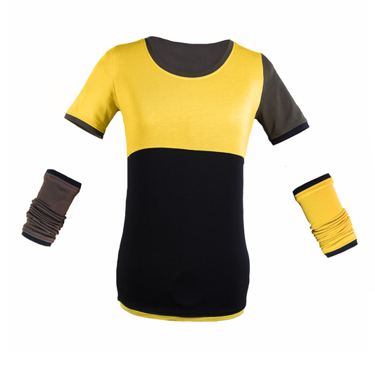 Plastron shirt ladies Tenshi jersey + cotton body olive black wine red sizes 34-46