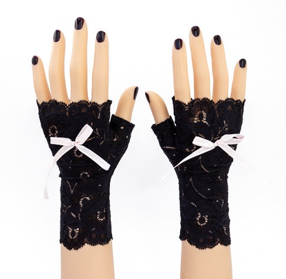 sexy lolita wrist warmers black/pink &amp; bow