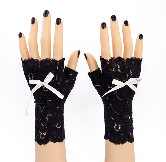 sexy lolita wrist warmers black/pink &amp; bow