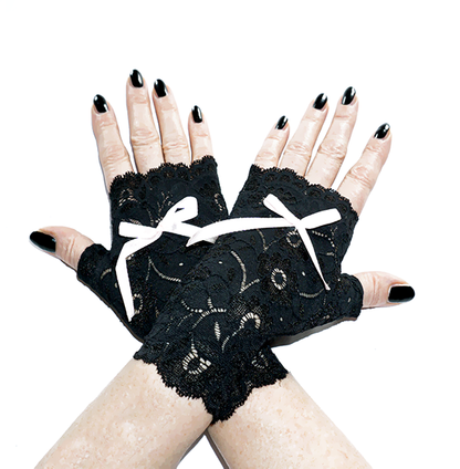 sexy lolita wrist warmers black/pink &amp; bow