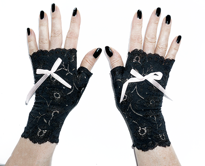 sexy lolita wrist warmers black/pink &amp; bow