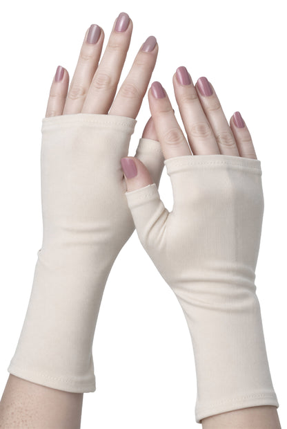 Mitaines en jersey doux, ULTRA CONFORTABLES #INDISPENSABLE, à motifs colorés, doublées (couleur de la doublure au choix), avec nœud.