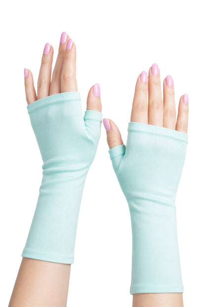 Mitaines en jersey doux, ULTRA CONFORTABLES #INDISPENSABLE, à motifs colorés, doublées (couleur de la doublure au choix), avec nœud.