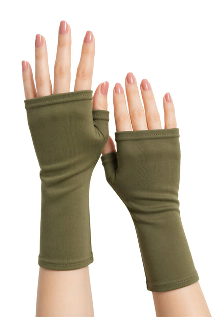 Mitaines en jersey doux, ULTRA CONFORTABLES #INDISPENSABLE, à motifs colorés, doublées (couleur de la doublure au choix), avec nœud.