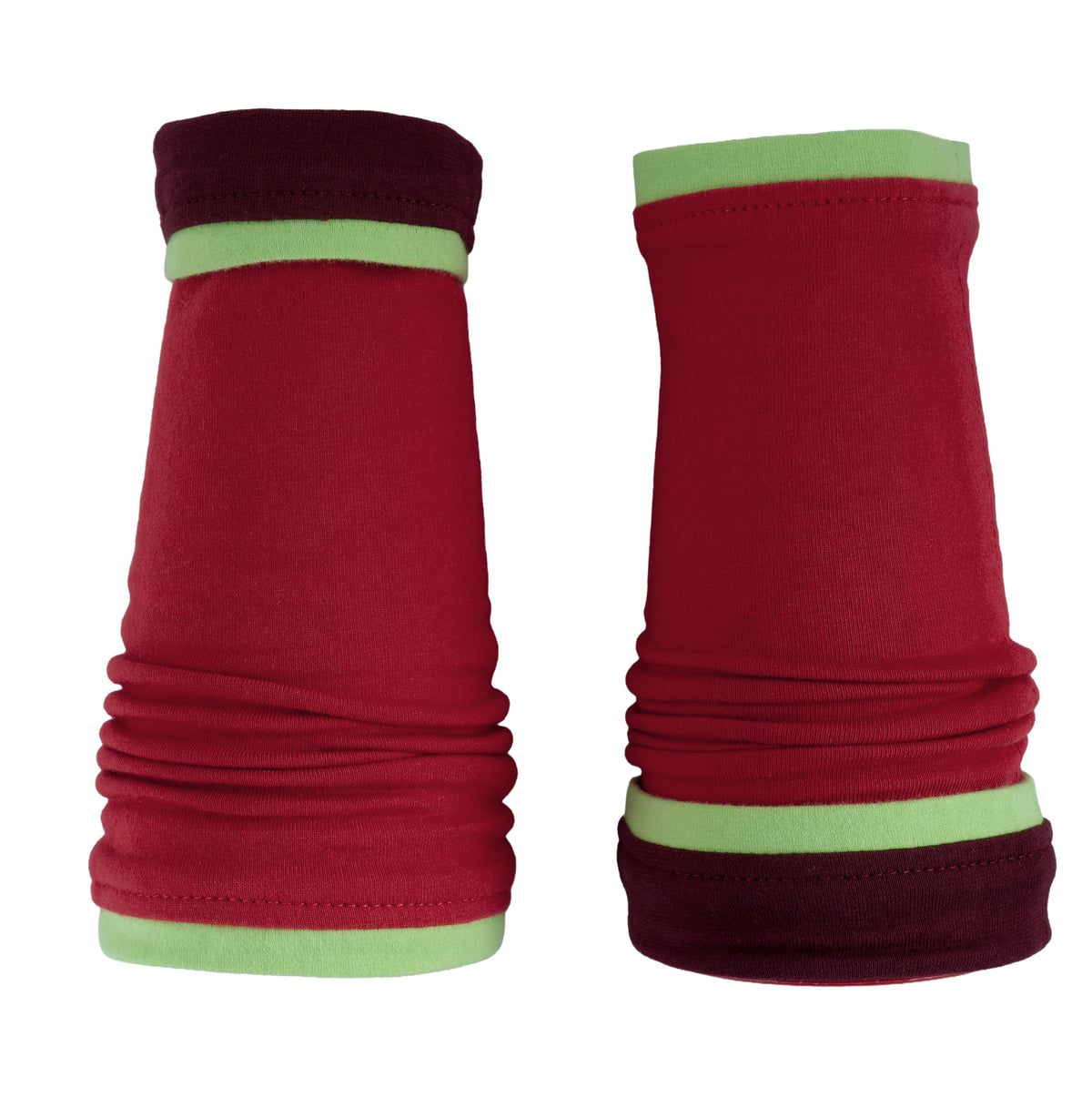 Mitaines en jersey doux, ULTRA CONFORTABLES #INDISPENSABLE, à motifs colorés, doublées (couleur de la doublure au choix), avec nœud.