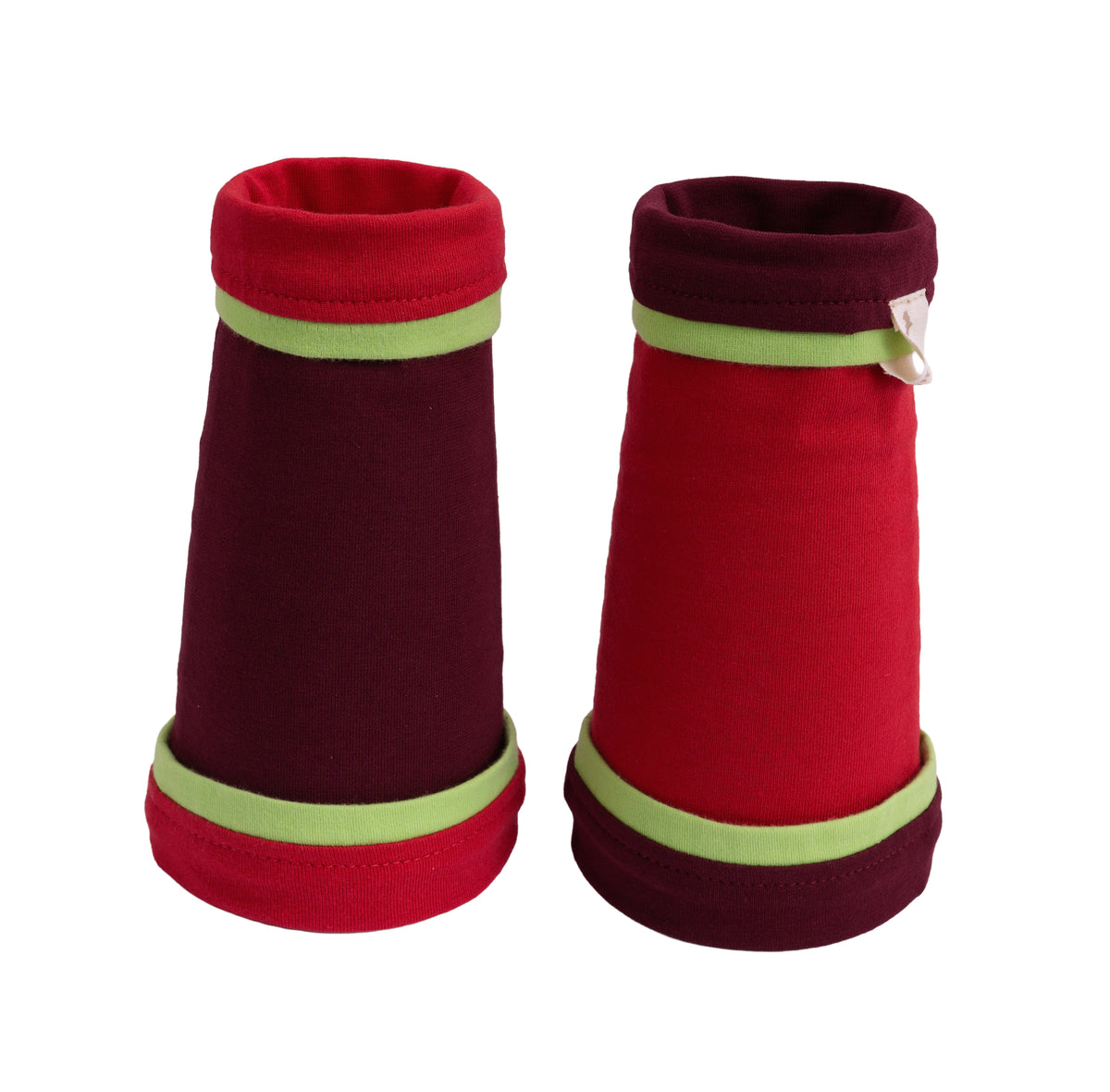Mitaines en jersey doux, ULTRA CONFORTABLES #INDISPENSABLE, à motifs colorés, doublées (couleur de la doublure au choix), avec nœud.