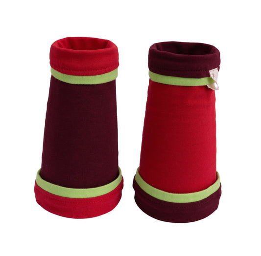 Mitaines en jersey doux, ULTRA CONFORTABLES #INDISPENSABLE, à motifs colorés, doublées (couleur de la doublure au choix), avec nœud.