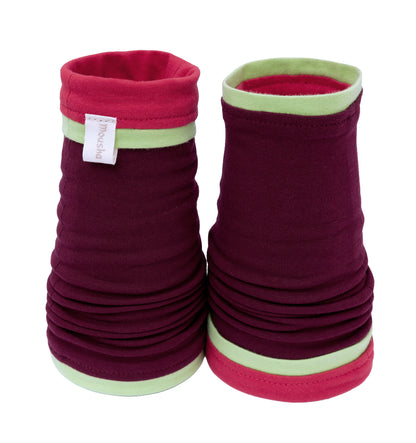Mitaines en jersey doux, ULTRA CONFORTABLES #INDISPENSABLE, à motifs colorés, doublées (couleur de la doublure au choix), avec nœud.