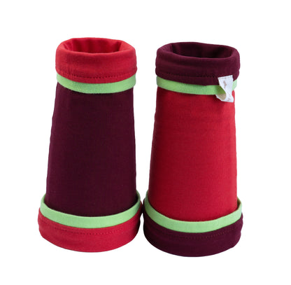 Mitaines en jersey doux, ULTRA CONFORTABLES #INDISPENSABLE, à motifs colorés, doublées (couleur de la doublure au choix), avec nœud.
