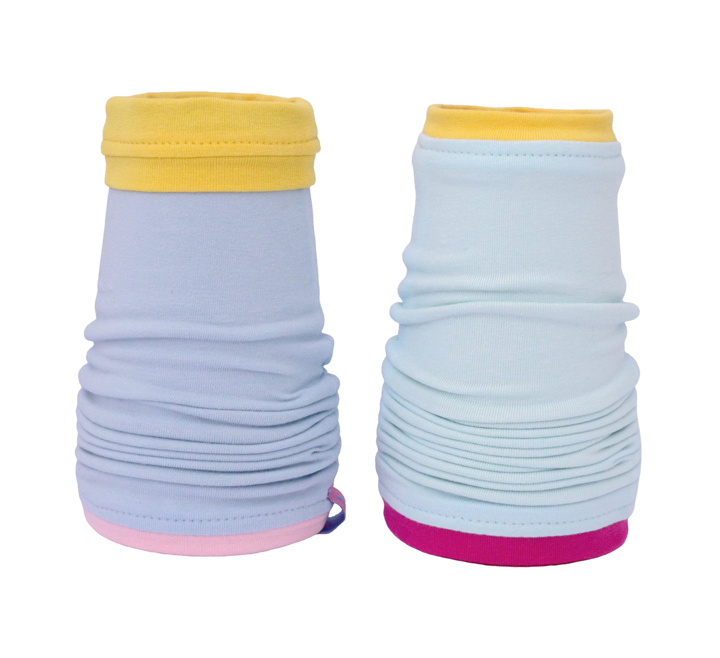 Mitaines en jersey doux, ULTRA CONFORTABLES #INDISPENSABLE, à motifs colorés, doublées (couleur de la doublure au choix), avec nœud.