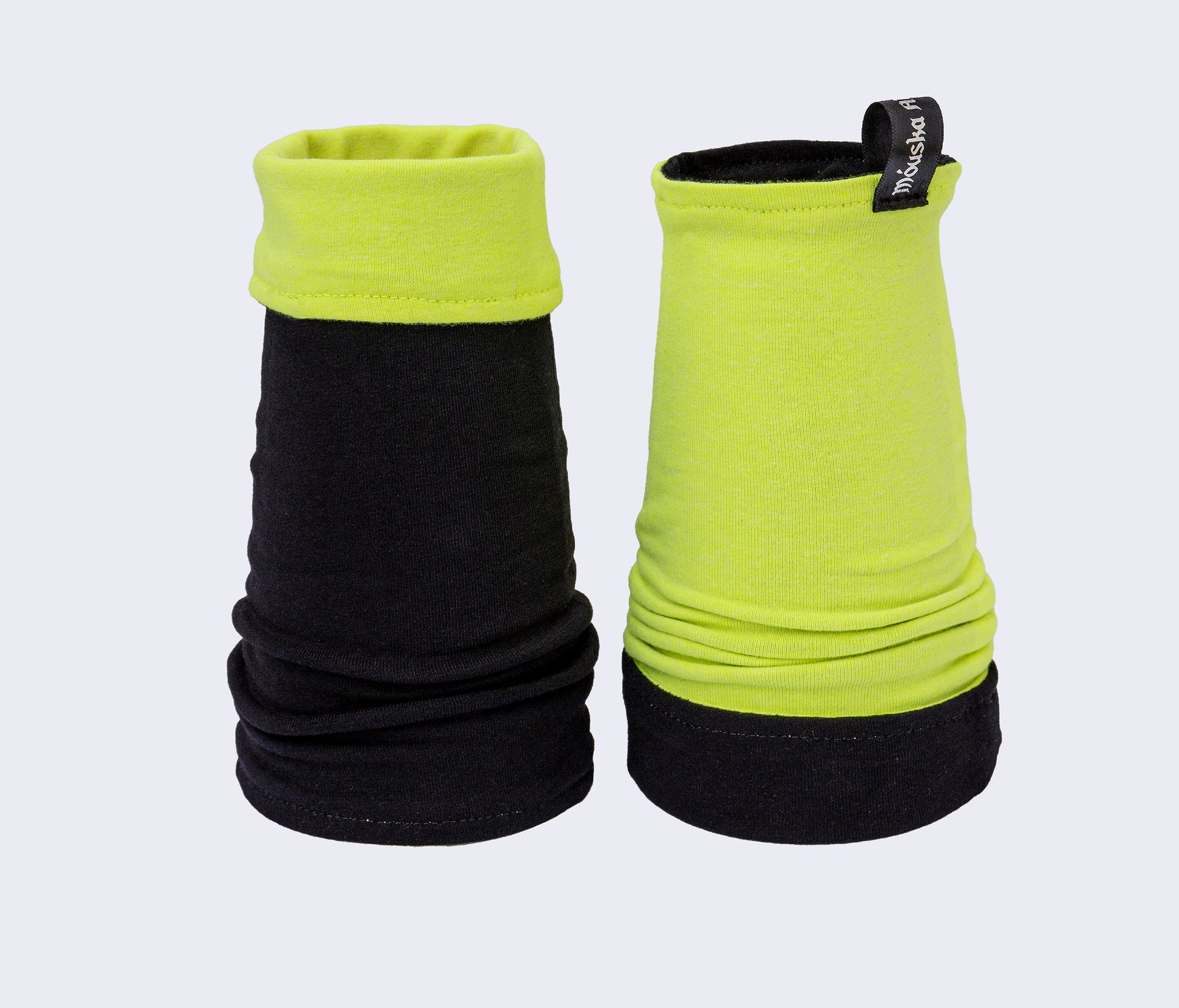 Neon gelbe Armstulpen für Rave Cyber Look & Schwarzlicht Partys Unisex Handarbeit von Mouska Alfar