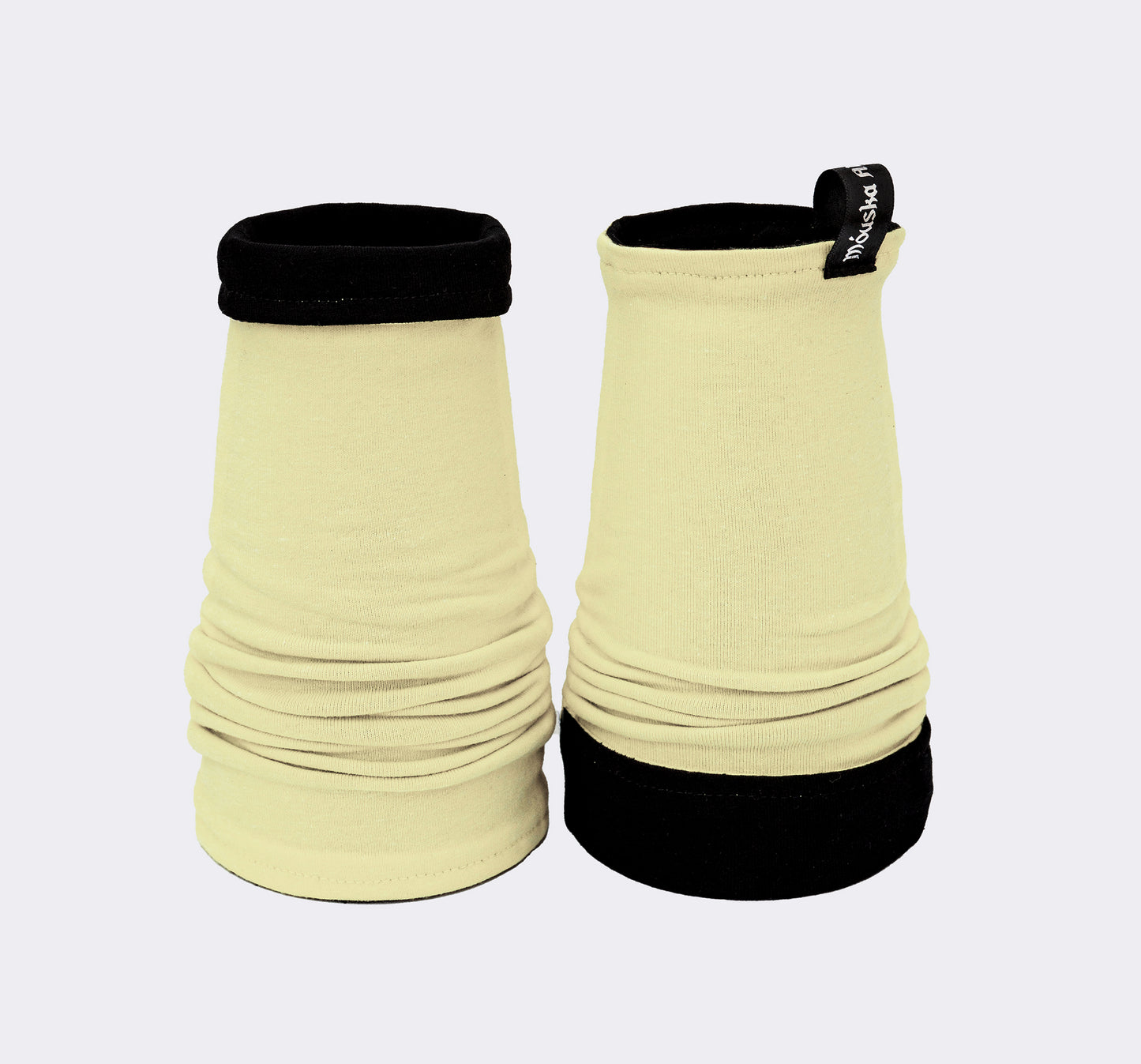Armstulpen Baumwoll Jersey schwarz pastellgelb kawaii Mode Accessoire handgefertigt von Mouska Alfar
