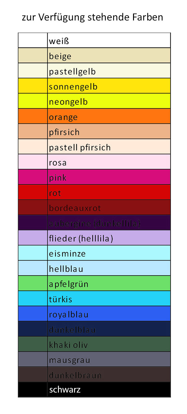 Farbauswahl für Wende Armstulpen Mouska Alfar Manufaktur: Schwarz mit Pfirsich, Rot, Türkis, Grau und vielen weiteren Wunschfarben