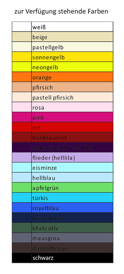 Farbauswahl für Wende Armstulpen Mouska Alfar Manufaktur: Schwarz mit Pfirsich, Rot, Türkis, Grau und vielen weiteren Wunschfarben